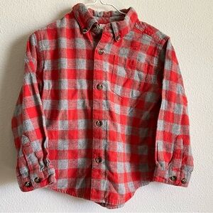 Basic Editions Kids Orange and Gray Plaid Button Down Shirt 3T 4T